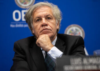 OAS Secretary General Luis Almagro speaks about the situation in Venezuela during a press conference at the Organization of American States Headquarters in Washington, DC, July 12, 2019. (Photo by SAUL LOEB / AFP)