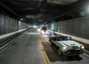 Vehicles use the Tunel de Oriente (Oriente Tunnel), in Medellin, Colombia, after its inauguration on August 15, 2019. - At 8.2 km, the Oriente Tunnel is the longest road tunnel in Latin America. It connects the city of Medellin with the Jose Maria Cordova International Airport in Rionengro, both in the Colombian department of Antioquia. (Photo by Joaquin SARMIENTO / AFP)