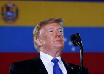 U.S. President Donald Trump speaks about the crisis in Venezuela during a visit to Florida International University in Miami, Florida, U.S., February 18, 2019.   REUTERS/Kevin Lamarque