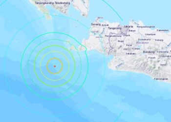 La Libertad (El Salvador), 02/08/2019.- A handout shake map made available by the United States Geological Survey, USGS, shows the location of a magnitude 6.8 earthquake which struck at a depth of 42.8 km at 105km WSW of Tugu Hilir, Indonesia, 02 August 2019. A tsunami warning has been issued. There were no immediate reports of casulties or damage. (Terremoto/sismo, Estados Unidos) EFE/EPA/USGS / HANDOUT HANDOUT EDITORIAL USE ONLY