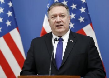 BUDAPEST, HUNGARY ‚Äì FEBRUARY 11:  US Secretary of State Mike Pompeo appears with Hungarian Foreign Minister Peter Szijjarto (not pictured) at the foreign ministry on February 11, 2019 in Budapest, Hungary. They were expected to discuss energy issues and the debate over Huawei, the Chinese telecommunications company whom the U.S. accuses of stealing trade secrets and violating Iran sanctions. Afterward, Secretary Pompeo was scheduled to meet with Hungarian PM Viktor Orban.  (Photo by Laszlo Balogh/Getty images)