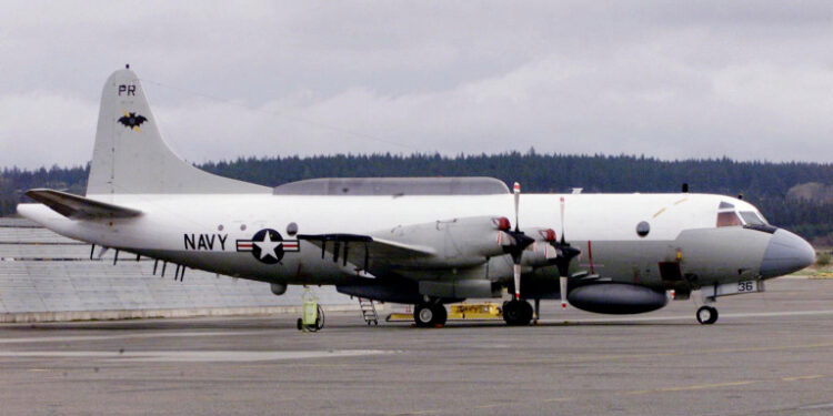 FILE PHOTO: An U.S. Navy EP-3E Aries II electronic spy turborprop airplane from VQ-1 Squadron sits on the tarmac at Ault Field at Naval Air Station Whidbey Island in Oak Harbor, Washington April 13, 2001. REUTERS/Anthony P./File Photo