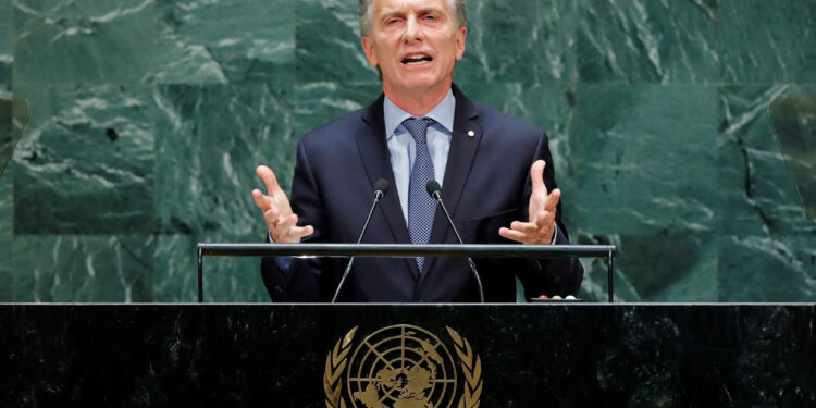 Argentina's President Mauricio Macri addresses the 74th session of the United Nations General Assembly at U.N. headquarters in New York City, New York, U.S., September 24, 2019. REUTERS/Eduardo Munoz