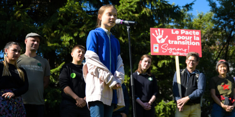 Swedish climate activist Greta Thunberg speaks during a press conference just before the march for climate in Montreal, Canada, on September 27 2019. - Teen activist Greta Thunberg called on Canadian Prime Minister Justin Trudeau and other world leaders Friday to do more for the environment, as she prepared to lead a march in Montreal that was part of a wave of global "climate strikes." (Photo by Martin OUELLET-DIOTTE / MARTIN OUELLET-DIOTTE / AFP / AFP)