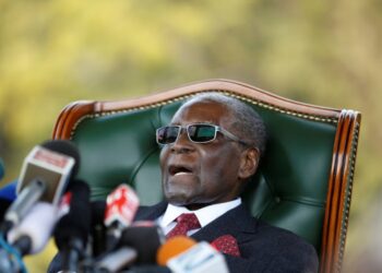 Zimbabwe's former president Robert Mugabe holds a news conference at his private residence nicknamed, ÔBlue RoofÕ in Harare, Zimbabwe, July 29, 2018. REUTERS/Siphiwe Sibeko