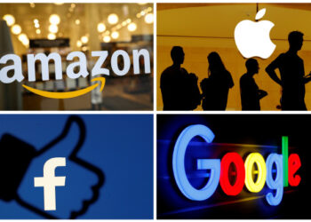 Combinación de logos de las empresas de internet Amazon, Apple, Facebook y Google. REUTERS