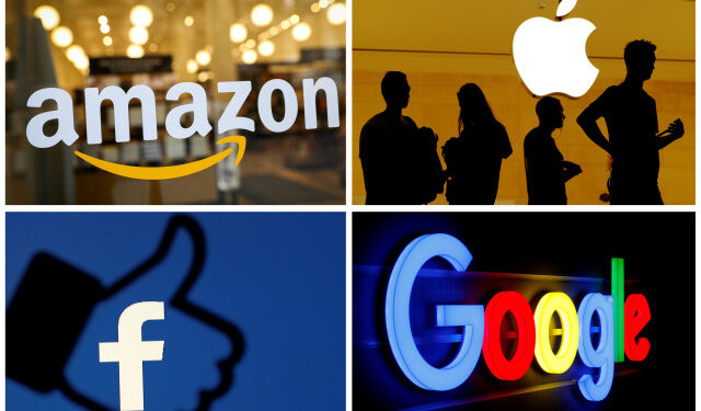 Combinación de logos de las empresas de internet Amazon, Apple, Facebook y Google. REUTERS