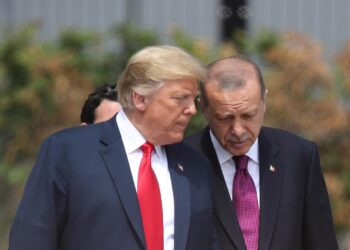 BRUSSELS, BELGIUM - JULY 11:  U.S. President Donald Trump (L) and Turkish President Recep Tayyip Erdogan attend the opening ceremony at the 2018 NATO Summit at NATO headquarters on July 11, 2018 in Brussels, Belgium. Leaders from NATO member and partner states are meeting for a two-day summit, which is being overshadowed by strong demands by U.S. President Trump for most NATO member countries to spend more on defense.  (Photo by Sean Gallup/Getty Images)