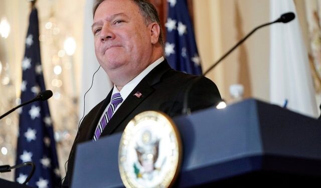 FILE PHOTO: U.S. Secretary of State Mike Pompeo speaks to the media at the State Department in Washington, U.S., April 19, 2019.      REUTERS/Joshua Roberts/File Photo