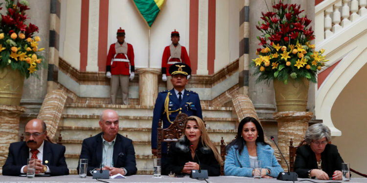 Bolivia's interim President Jeanine Anez speaks to the media at the presidential palace in La Paz, Bolivia, November 15, 2019. REUTERS/Henry Romero