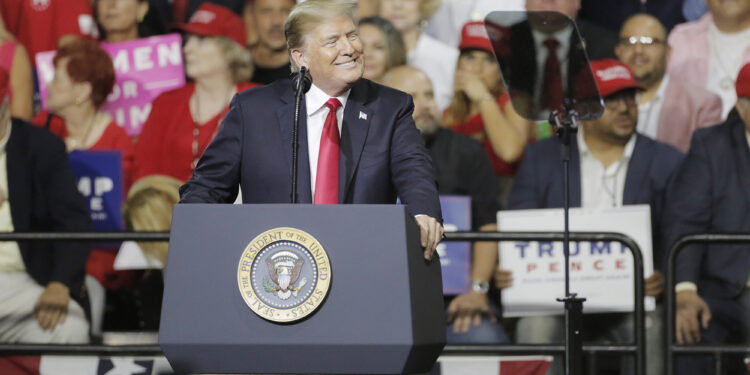 OCTAVIO JONES   |   Times 
President Donald Trump speaks during his rally held at the Florida State Fairgrounds in Tampa, Florida on Tuesday, July 31, 2018.