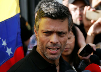 Venezuelan opposition leader Leopoldo Lopez talks to the media at the residence of the Spanish ambassador in Caracas, Venezuela May 2, 2019. REUTERS/Manaure Quintero NO RESALES. NO ARCHIVES