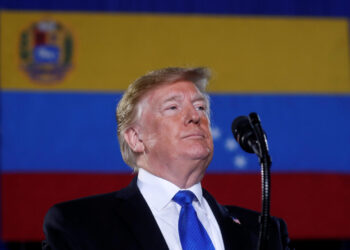 U.S. President Donald Trump speaks about the crisis in Venezuela during a visit to Florida International University in Miami, Florida, U.S., February 18, 2019.   REUTERS/Kevin Lamarque