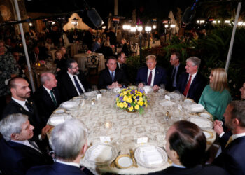 U.S. President Donald Trump hosts a working dinner with Brazilian President Jair Bolsonaro at the Mar-a-Lago resort in Palm Beach, Florida, U.S., March 7, 2020. REUTERS/Tom Brenner