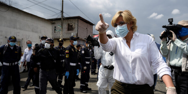 Guayaquil mayor Cynthia Viteri is seen before a door-to-door health outreach program amid the outbreak of the coronavirus disease (COVID-19), in Guayaquil, Ecuador April 14, 2020. REUTERS/Santiago Arcos
