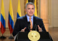 Colombia's President Ivan Duque addresses the nation in a televised speech, in which he declared a state of emergency, as preventive measure against the spread of the coronavirus disease (COVID-19), in Bogota, Colombia March 17, 2020. Picture taken March 17, 2020. Courtesy of Colombian Presidency/Handout via REUTERS ATTENTION EDITORS - THIS IMAGE WAS PROVIDED BY A THIRD PARTY