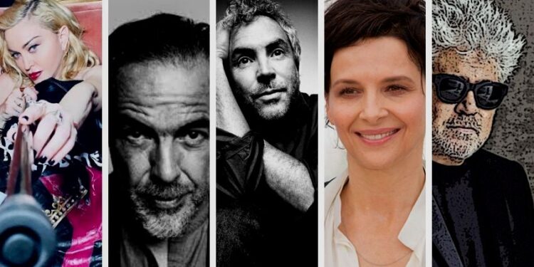 Pedro Almodóvar, Alejandro González Iñárritu y Alfonso Cuarón, Madonna y Juliette Binoche. Foto collage.
