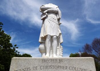BOSTON, MASSACHUSETTS - JUNE 10: A statue depicting Christopher Columbus is seen with its head removed at Christopher Columbus Waterfront Park on June 10, 2020 in Boston, Massachusetts. The statue was beheaded overnight and is scheduled to be removed by the City of Boston.   Tim Bradbury/Getty Images/AFP