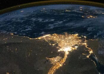 Imagen satelital de la Tierra. Foto de archivo.