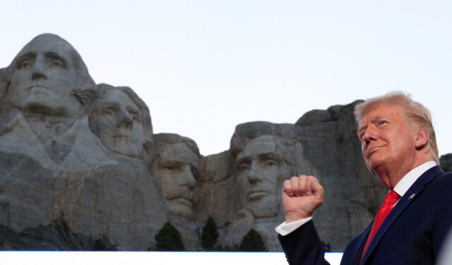 U.S. President Donald Trump attends South Dakota's U.S. Independence Day Mount Rushmore fireworks celebrations at Mt. Rushmore in Keystone, South Dakota, U.S., July 3, 2020. REUTERS/Tom Brenner