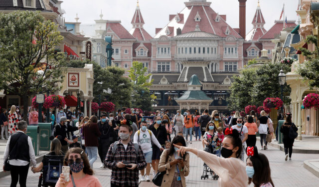 First visitors arrive at Disneyland Paris as the theme park reopens its doors to the public in Marne-la-Vallee, near Paris, following the coronavirus disease (COVID-19) outbreak in France, July 15, 2020.   REUTERS/Charles Platiau