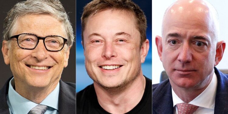 Bill Gates, Elon Musk y Jeff Bezos. Foto collage.