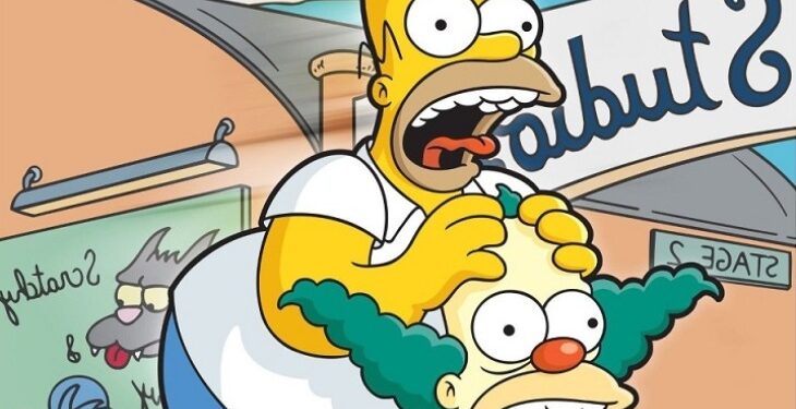Homero Simpson y Krusty el payaso. Foto de archivo.