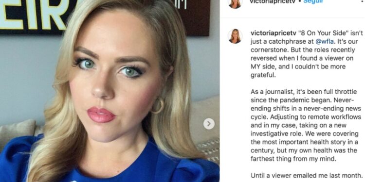 La reportera compartió una publicación en redes sociales contando la detección de su cáncer. Crédito Instagram Victoria Price TV.