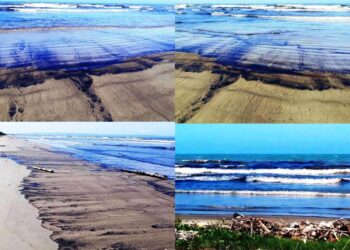 La Fundación Azul Ambientalistas denunció este #2Ago que en playas de Boca de Aroa, municipio Silva, estado Falcón un derrame de crudo que no fue precisado su procedencia abarca unos 4 kms y sigue extendiéndose | Fotos: Victoria González