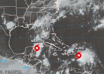 Tormenta Laura y huracán Marco. Foto Agencias.