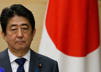 Japanese Prime Minister Shinzo Abe attends a joint press conference with Jordanian Prime Minister Hani al-Mulki (not pictured) at Abe's official residence in Tokyo on July 14, 2017.   / AFP PHOTO / POOL / Laurent FIEVET AND ISSEI KATO        (Photo credit should read LAURENT FIEVET,ISSEI KATO/AFP/Getty Images)