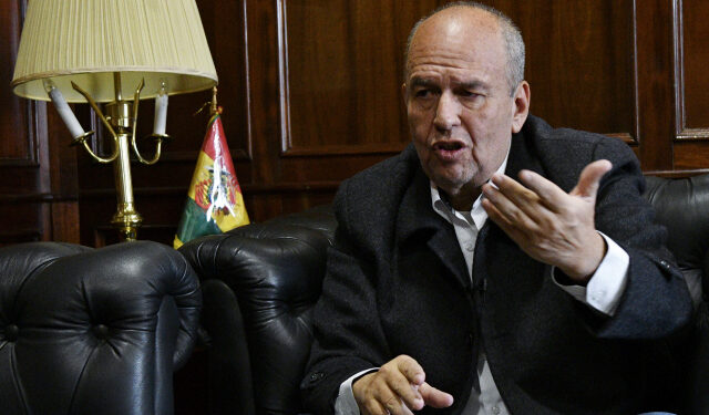 Bolivian Interim Minister of Government Arturo Murillo gestures during an interview with AFP in La Paz, on December 6, 2019. - Bolivia rejects the Drug Enforcement Administration (DEA) return to the country, under the argument that it would increase tension in an already upheaval society. (Photo by AIZAR RALDES / AFP)