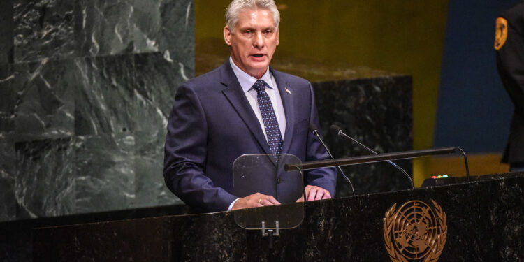 NEW YORK, NY - SEPTEMBER 26:  Cuban President Miguel D?az-Canel Berm?dez delivers a speech at the United Nations General Assembly on September 26, 2018 in New York City. World leaders are gathered for the 73rd annual meeting at the UN headquarters in Manhattan.  (Photo by Stephanie Keith/Getty Images)