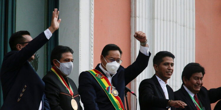 El presidente de Bolivia, Luis Arce, y vicepresidente, David Choquehuanca, La Paz, 8 noviembre 2020.
David Mercado / Reuters