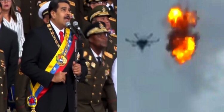 Nicolás Maduro. Explosión dron. Foto capturas.