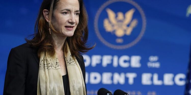 President-elect Joe Biden's Director of National Intelligence nominee Avril Haines speaks at The Queen theater, Tuesday, Nov. 24, 2020, in Wilmington, Del. (AP Photo/Carolyn Kaster)