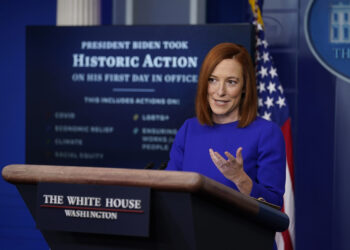 White House press secretary Jen Psaki speaks during her first press briefing at the White House, Wednesday, Jan. 20, 2021, in Washington. (AP Photo/Evan Vucci)