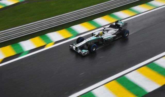 German Formula One driver Nico Rosberg power his Mercedez during the second free practices at the Interlagos racetrack in Sao Paulo, Brazil on November 22, 2013, ahead of the Brazilian GP on Sunday. AFP PHOTO / Nelson ALMEIDA