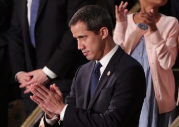 Venezuela's opposition leader Juan Guaido gestures during U.S. President Donald Trump's State of the Union address to a joint session of the U.S. Congress in the House Chamber of the U.S. Capitol in Washington, U.S. February 4, 2020. REUTERS/Jonathan Ernst