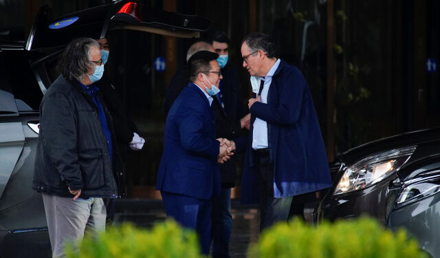 Peter Ben Embarek, and others members of the World Health Organisation (WHO) team tasked with investigating the origins of the coronavirus disease (COVID-19) leave their hotel, in Wuhan, Hubei province, China February 10, 2021. REUTERS/Aly Song