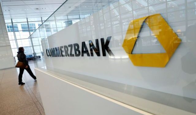 FILE PHOTO: A company logo is pictured at the headquarters of Germany's Commerzbank AG during the annual results news conference in Frankfurt, Germany, February 13, 2020.  REUTERS/Ralph Orlowski