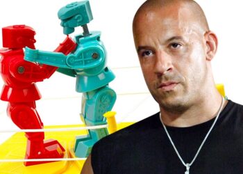 Vin Diesel Rock 'Em Sock 'Em Robots. Foto de archivo.