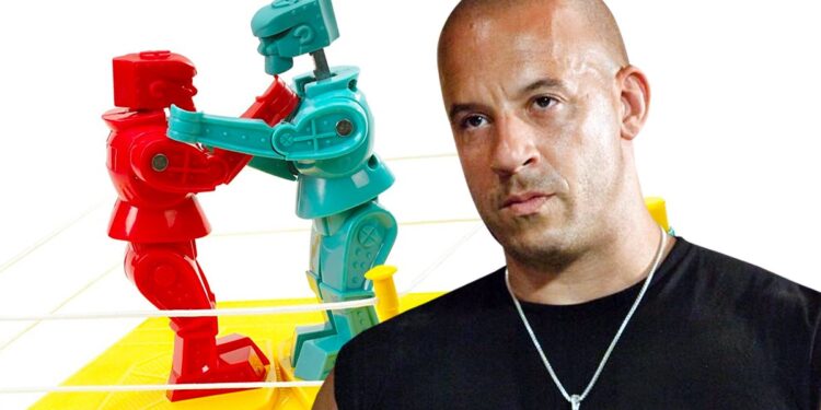 Vin Diesel Rock 'Em Sock 'Em Robots. Foto de archivo.