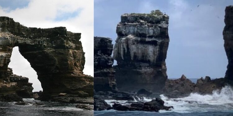 Colapsa el Arco de Darwin, icono geológico y turístico de las Galápagos. Foto agencias.