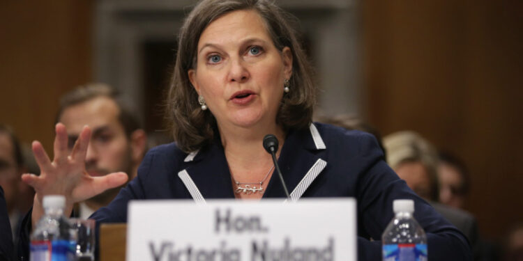 WASHINGTON, DC - MAY 06:  Assistant Secretary of State for European and Eurasian Affairs Victoria Nuland testifies during a hearing before the Senate Foreign Relations Committee May 6, 2014 on Capitol Hill in Washington, DC. The committee held a hearing on "Ukraine - Countering Russian Intervention and Supporting a Democratic State."  (Photo by Alex Wong/Getty Images)