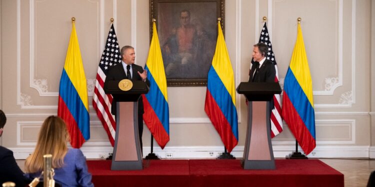 Presidente de Colombia Iván Duque y el Secretario de Estado de Estados Unidos, Antony Blinken. Foto Prensa