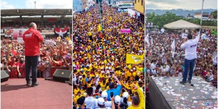 Cierre de campaña electoral, megaelecciones del 21 de noviembre 2021. Foto collage.