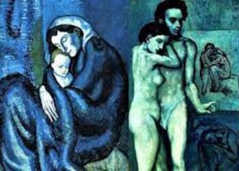 El periodo azul de Pablo Picasso. Foto collage.