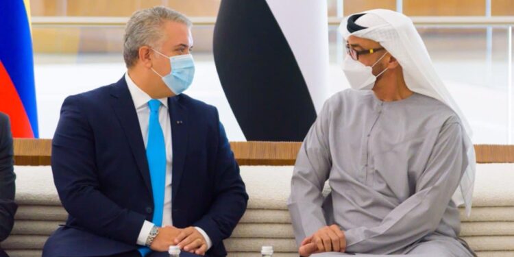 El presidente de Colombia Iván Duque y el príncipe heredero de Abu Dabi, Mohamed bin Zayed. Foto @IvanDuque