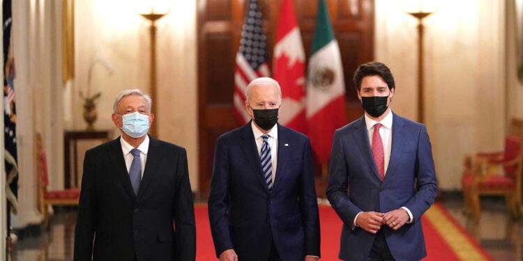 El presidente de México, Andrés Manuel López Obrador, Joe Biden presidente de EEUU y el primer ministro canadiense, Justin Trudeau. Foto de archivo.